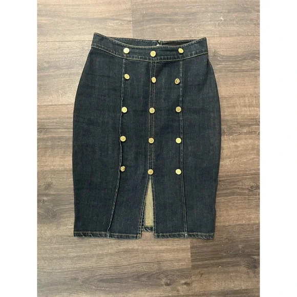Philipp Plein Women's Denim Pencil Skirt Button front Military Sz M knee length - Picture 10 of 11